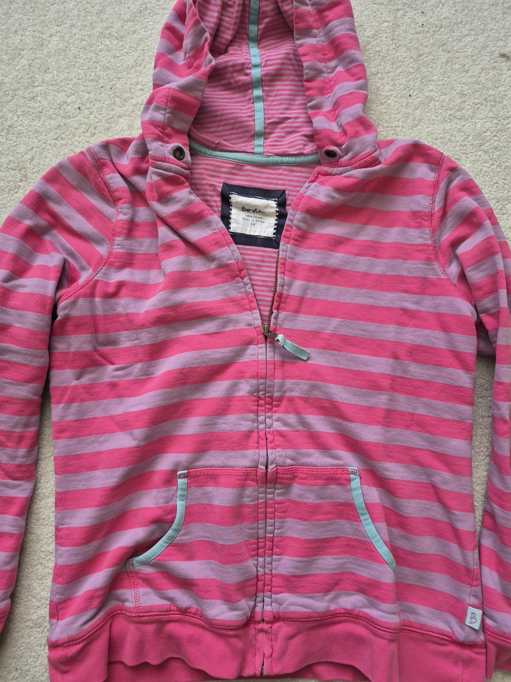 Boden Striped Hoodie Sz 14
